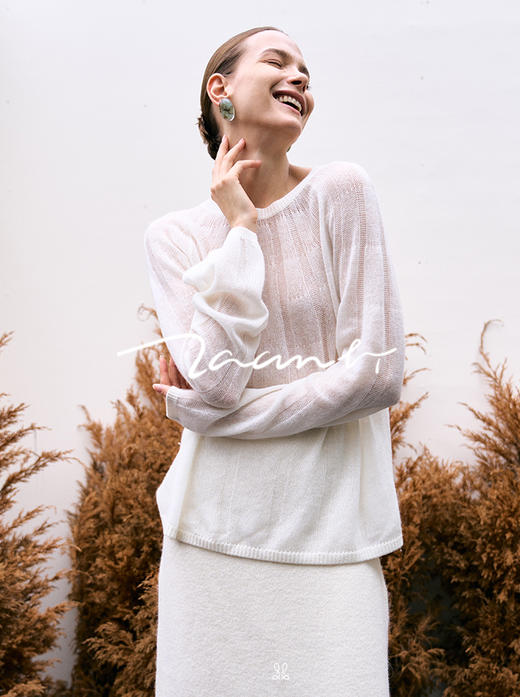 ZAANLI｜ZN10015 既白色 镂空感羊绒羊毛轻透针织上衣 商品图8