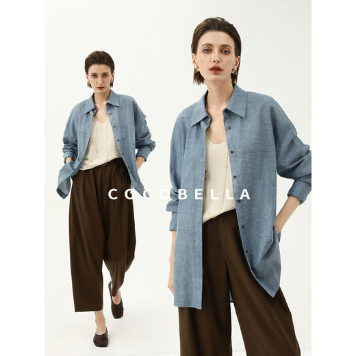 【限时秒杀】COCOBELLA[MIU系穿搭]商务休闲亚麻衬衫气质通勤衬衣SR3089B 商品图1