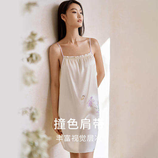 花影玉簪】金三塔重磅真丝睡裙女100%桑蚕丝撞色印花吊带裙家居服  YSFFA303 商品图2