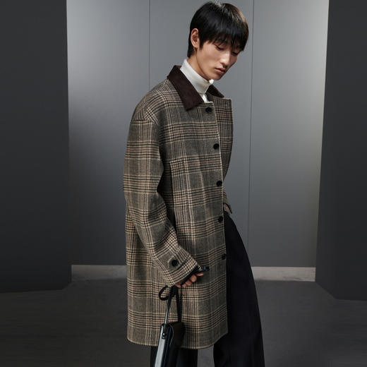 GXG男装  格纹拼色简约时尚宽松长款大衣外套男士  冬季热卖气质大衣 商品图2