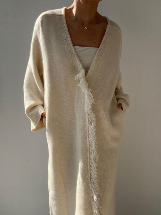 ZAANLI｜ZN20003-2 清白 灵动气质羊绒流苏长针织开衫 商品图7