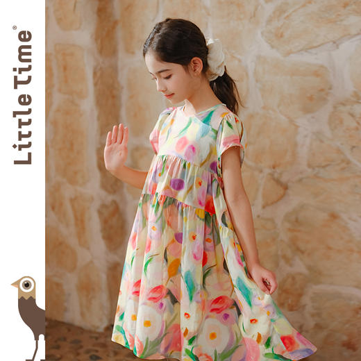 Little time女童连衣裙2025春夏新款儿童公主裙纯棉百搭碎花长裙 商品图3