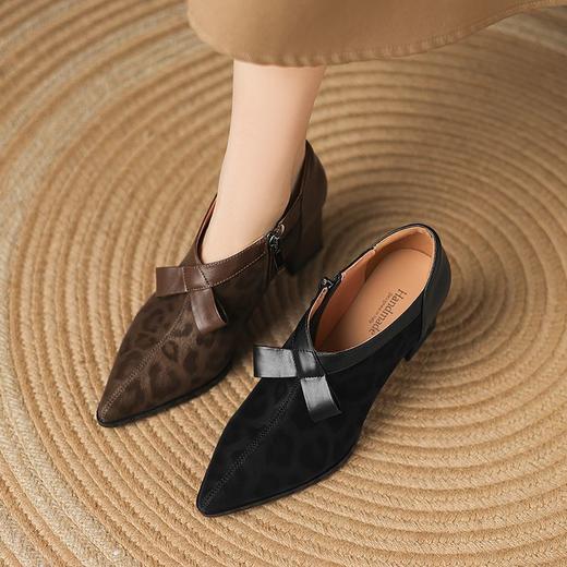 【预售5天】欧美豹纹深口窝窝鞋粗跟高跟鞋，复古拼接尖头单鞋子LD&7219 商品图1