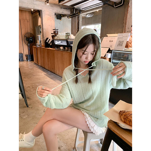 【169元任选2件】最后一波现货！宽松慵懒绿色连帽针织衫 商品图2