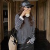 顺丰包邮洛诗琳法式优雅设计感复古撞色天丝羊毛条纹宽松长袖T恤10574 商品缩略图2