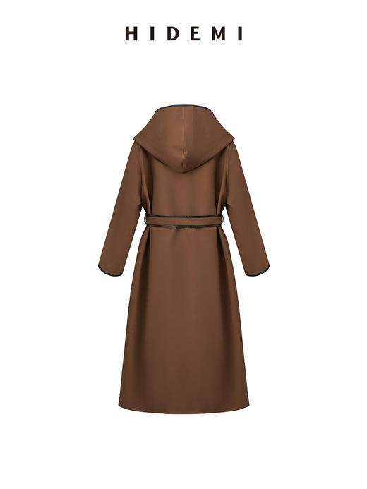 HIDEMI极简复古包皮边连帽腰带式长款风衣 商品图6