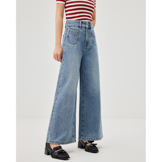 【小个子】 IEF/爱依服2025 春季 韩版时尚长裤女微喇小众设计牛仔阔腿裤DS36868 商品图2