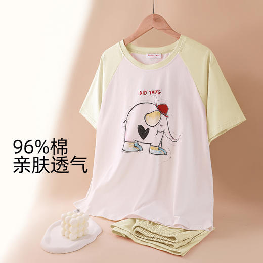 【商场同款】熳洁儿 96%棉透气圆领短袖短裤套装夏季卡通印花清新24203223 商品图1
