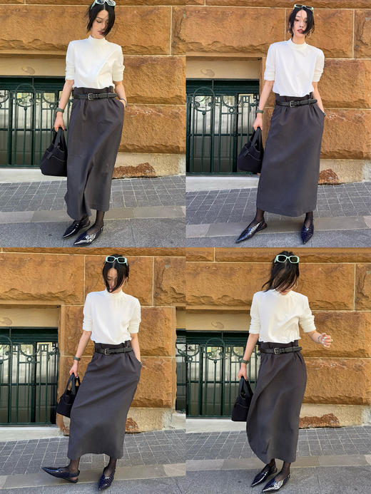 HIDEMI 【当当同款】立裁设计感进口日本纱线花苞内白边腰头H型百搭半身裙 商品图1