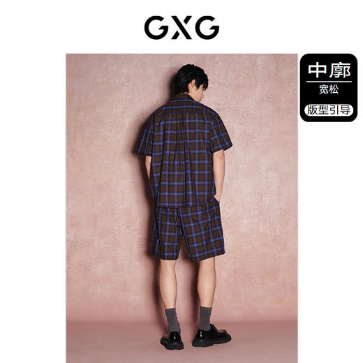 GXG男装    格纹设计休闲复古翻领短袖衬衫男士上衣 夏季热卖 商品图1