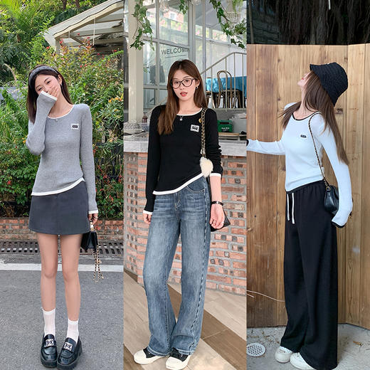 <曾小咸推荐>韩系3色修身撞色打底针织衫 商品图3