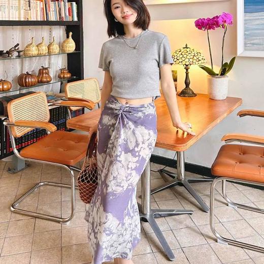 顺丰包邮洛诗琳45409法式温柔设计感高腰纽结真丝半身裙0119 商品图0