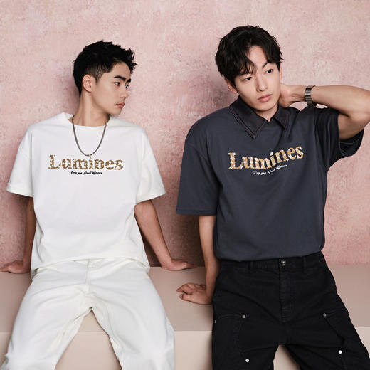 GXG男装 265g重磅字母绣花简约时尚圆领短袖T恤男士 夏季新品 商品图2