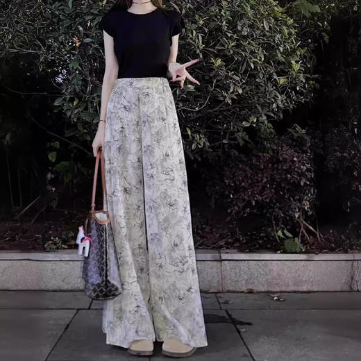 阔腿裤女夏季新款宽松显瘦裙裤高腰水墨印花新中式裤子扎染禅意裤 商品图1