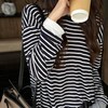 顺丰包邮洛诗琳法式优雅设计感复古撞色天丝羊毛条纹宽松长袖T恤10574 商品缩略图1