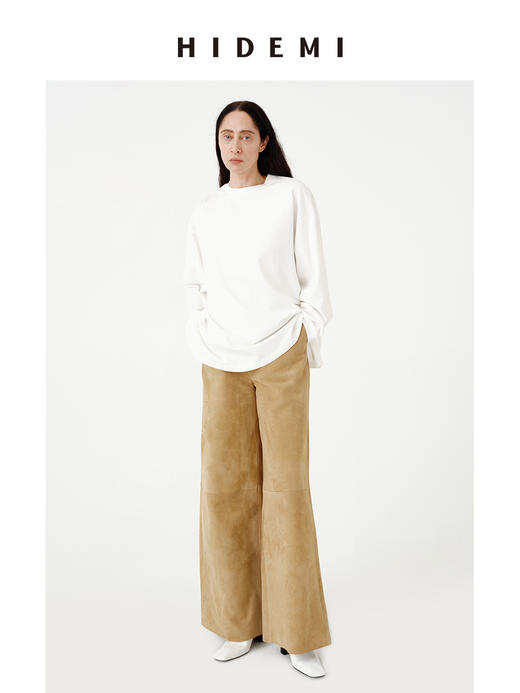 HIDEMI 麂皮大廓形极简西装皮衣阔腿裤套装 商品图7