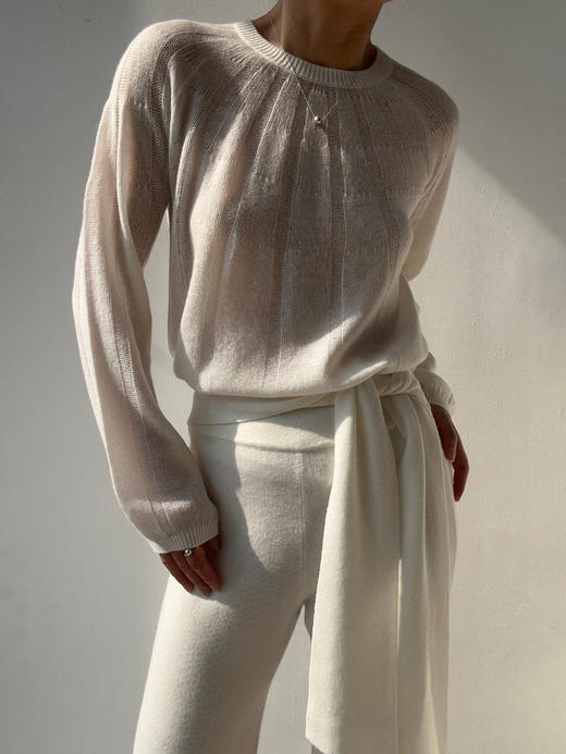 ZAANLI｜ZN10015 既白色 镂空感羊绒羊毛轻透针织上衣 商品图6