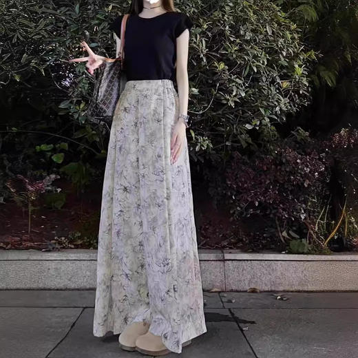 阔腿裤女夏季新款宽松显瘦裙裤高腰水墨印花新中式裤子扎染禅意裤 商品图2