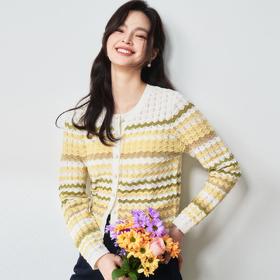 【高货sh】全新升级【铂金会员220/天猫289/差价69】(11840) 洛诗琳25春夏水波纹撞色纹针织拼色镂空时尚温柔针织开衫