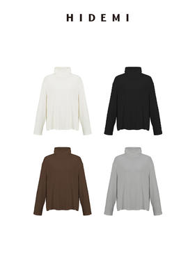 HIDEMI 极简廓形简约设计感堆堆领绒面针织长袖上衣