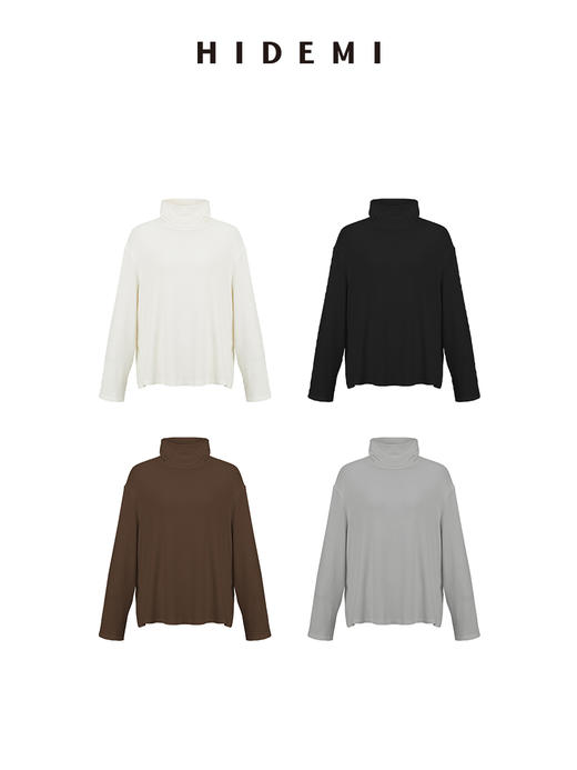 HIDEMI 极简廓形简约设计感堆堆领绒面针织长袖上衣 商品图0