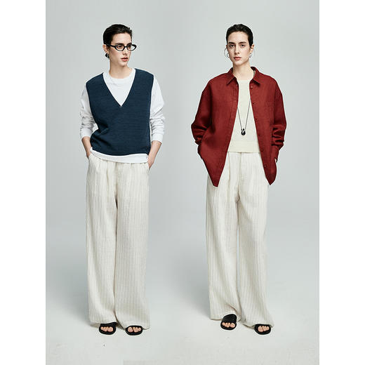 棉仓362618016-初棉苣轻薄亚麻色织条纹宽松休闲裤 商品图4