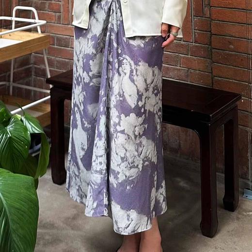 顺丰包邮洛诗琳45409法式温柔设计感高腰纽结真丝半身裙0119 商品图4