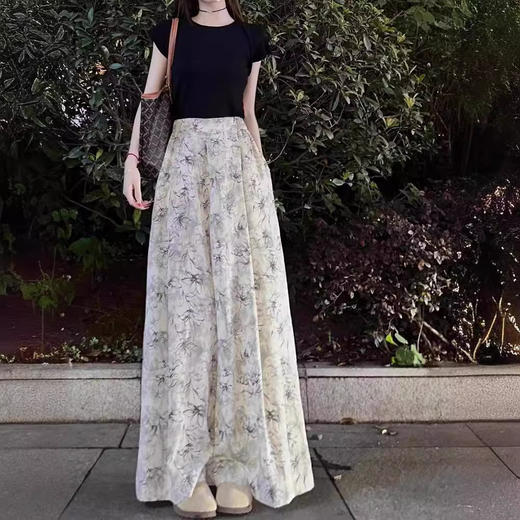 阔腿裤女夏季新款宽松显瘦裙裤高腰水墨印花新中式裤子扎染禅意裤 商品图0