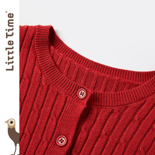 littletime女童毛衣2025春季新款红色新年服儿童保暖纽扣开衫外套 商品图1