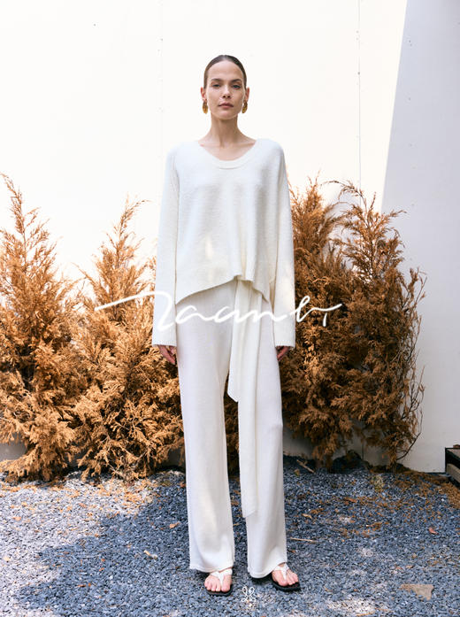 ZAANLI｜ZN40007 既白色 飘带羊绒羊毛针织长裤 商品图2