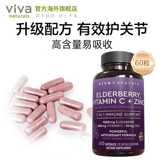 25.7月 viva美国进口黑接骨木补VC维生素d锌姜5合1营养维生素60粒 商品图2