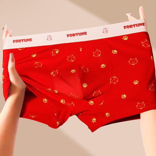 蛇年纯棉男士红色内裤冬天结婚喜庆本命年平角裤大红四角裤头裤衩 商品图3