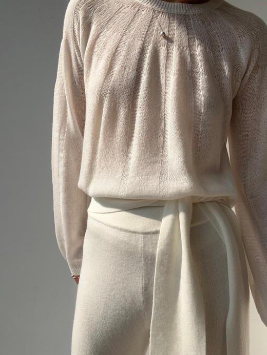 ZAANLI｜ZN10015 既白色 镂空感羊绒羊毛轻透针织上衣 商品图10