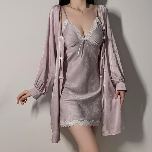 【YW】无忧购深V聚拢加胸垫甜美提花缎面睡裙4906(截单后7天发货) 商品图14