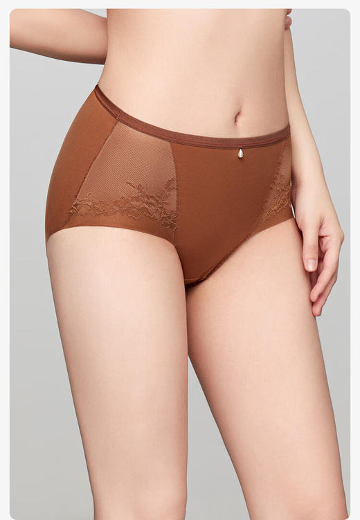 【3F】安莉芳拼接蕾丝性感高腰三角裤女士无痕包臀内裤E300914 商品图5