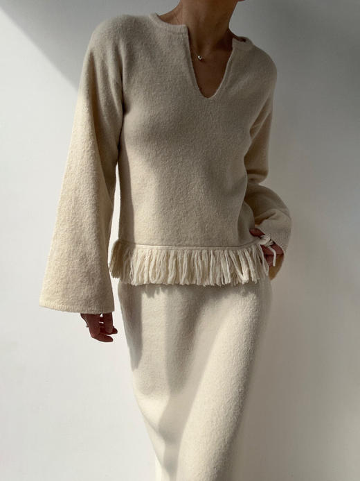 ZAANLI｜ZN30002 羊毛白 羽毛感羊毛花式纱流苏针织半裙 商品图8