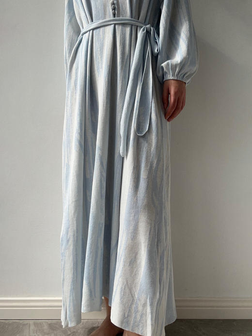 ZAANLI｜ZN50001-1 空蓝 质感真丝棉提花灯笼袖针织连衣裙 商品图8