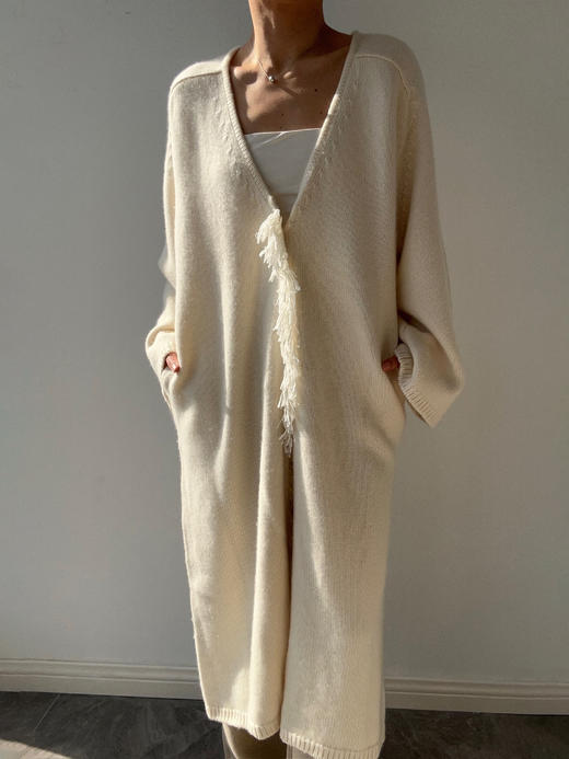 ZAANLI｜ZN20003-2 清白 灵动气质羊绒流苏长针织开衫 商品图10