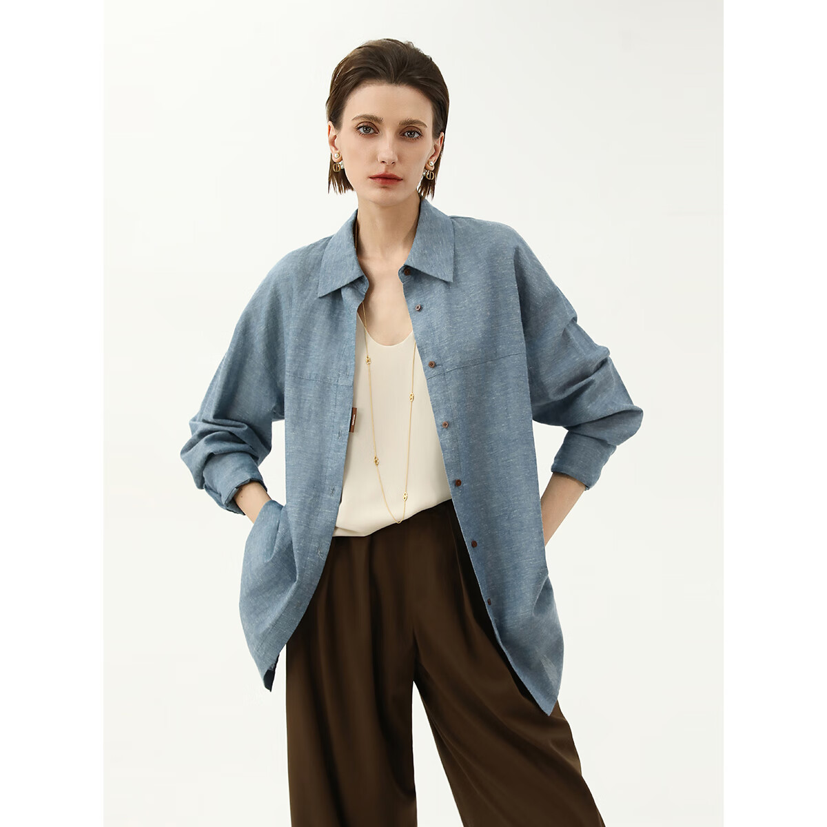 【限时秒杀】COCOBELLA[MIU系穿搭]商务休闲亚麻衬衫气质通勤衬衣SR3089B