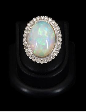 独角鹿西洋古董 1950年代法国出品18K黄金镶嵌欧泊石及钻石戒指