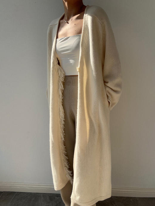 ZAANLI｜ZN20003-2 清白 灵动气质羊绒流苏长针织开衫 商品图8