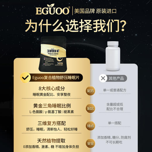 美国原装进口EGUOO复合植物褪黑色素gaba助眠改善睡眠片试用装7s 商品图4