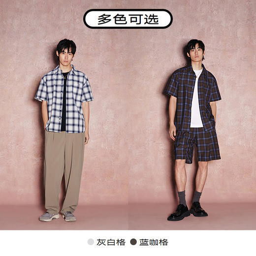 GXG男装    格纹设计休闲复古翻领短袖衬衫男士上衣 夏季热卖 商品图3