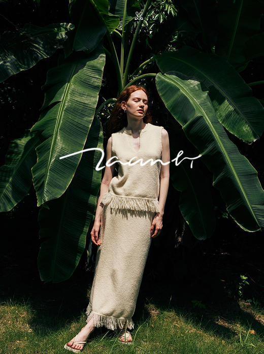 ZAANLI｜ZN30002 羊毛白 羽毛感羊毛花式纱流苏针织半裙 商品图4