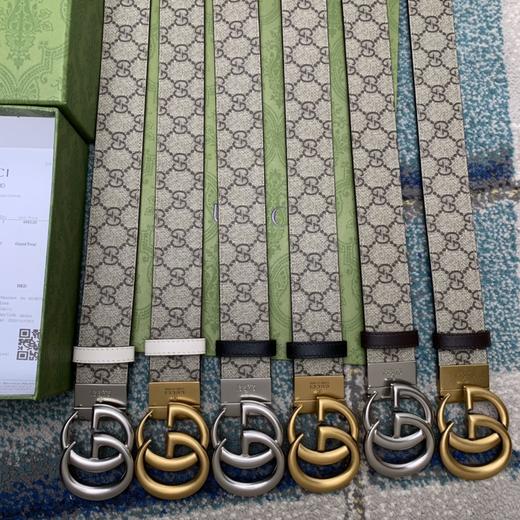 GU 情侣💏腰带 经典GG压印帆布面料  搭配黑色牛皮，旋转五金扣头 ，双面自由切换使用，时尚魅力大气上档次 🎁全套专柜包装 商品图0