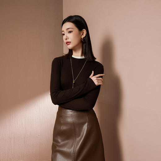 I'd爱帝莱赛尔绵羊毛时尚撞色假两件针织打底衫 商品图0