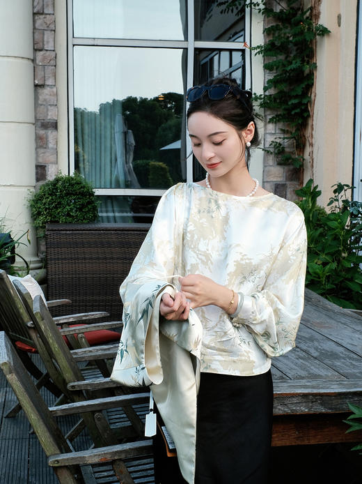 盛唐牡丹 |竹林亭台真丝上衣 商品图1