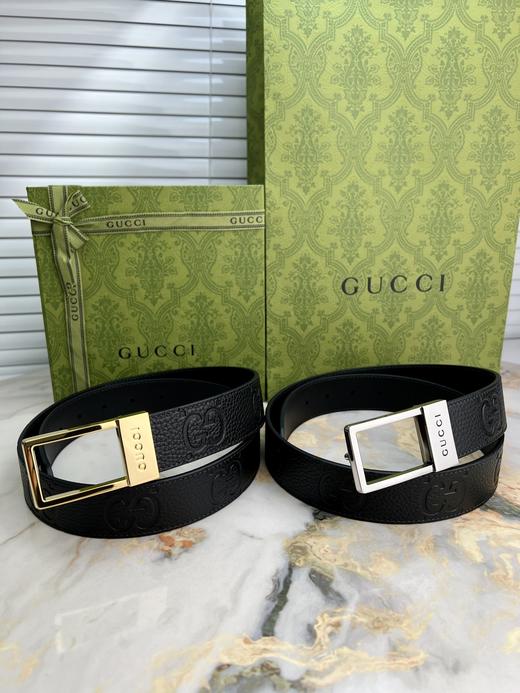 男士腰带，采用黑色牛皮压花，搭配方形搭扣，匠心装饰精致的互扣式配件，😍简单而时尚，宽:3.5cm 商品图0