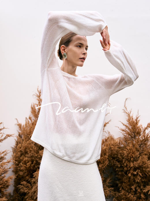 ZAANLI｜ZN10015 既白色 镂空感羊绒羊毛轻透针织上衣 商品图1