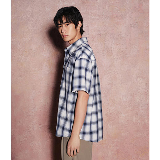 GXG男装    格纹设计休闲复古翻领短袖衬衫男士上衣 夏季热卖 商品图2